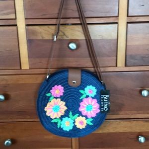 Brand new navy floral straw bag